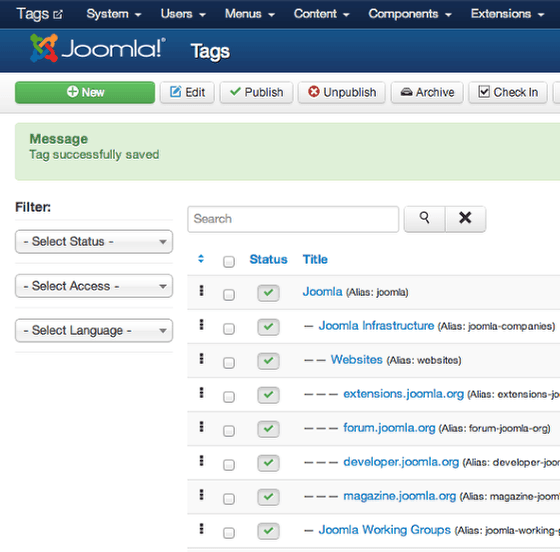 Screenshot of the Tags Component