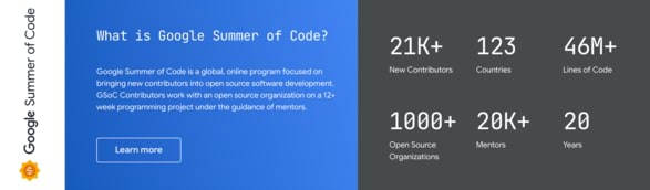 Announcement banner image for GSoC 2025 with a mostly purple background.